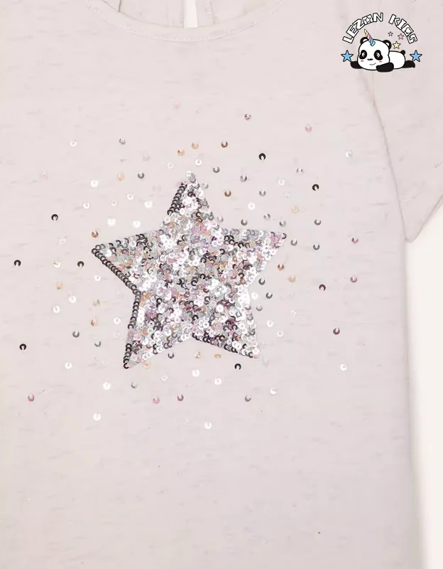 LEZONKIDS - Custom 2-14T Kids Casual Suit Cute Star Sequin Patch Short Sleeve T-shirt and Skirt Sets